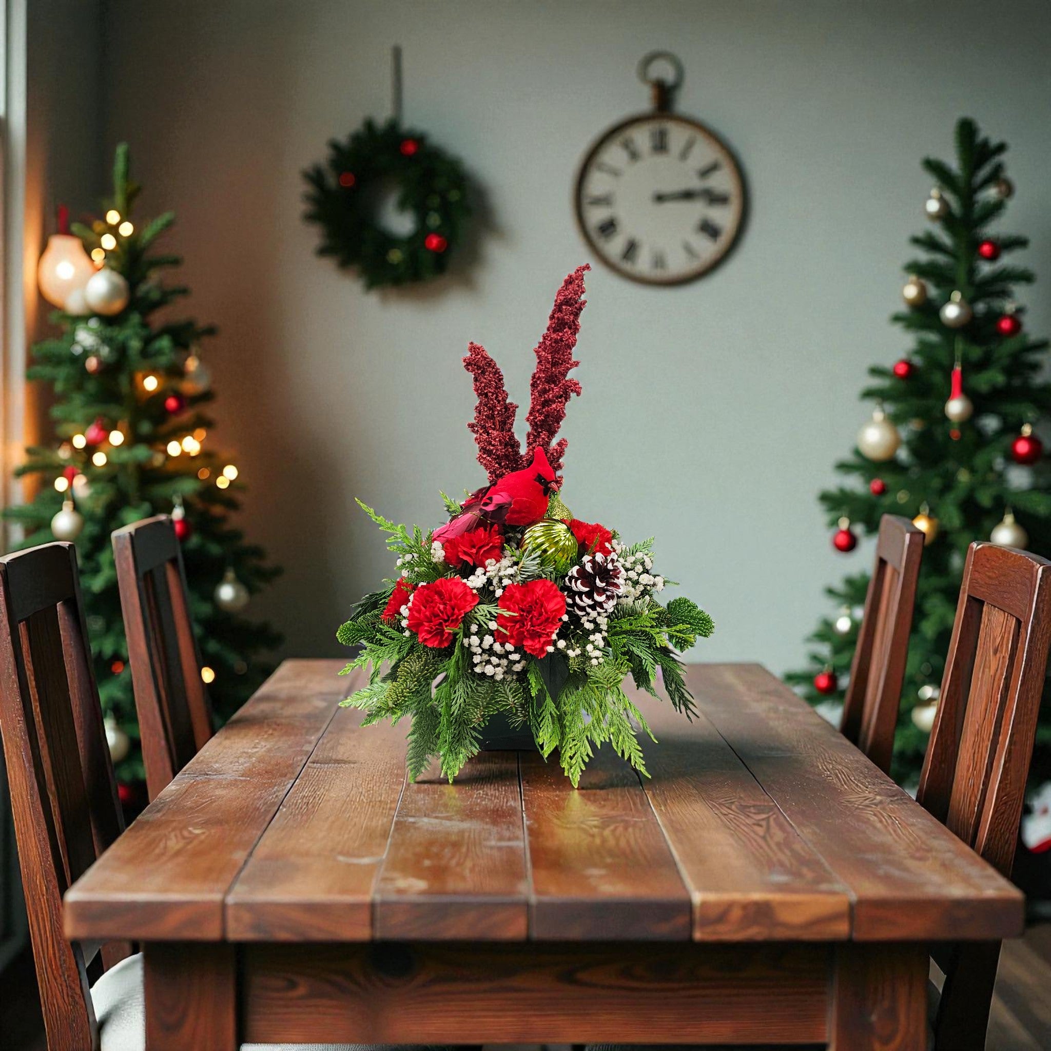 Arrangement de Noël Cardinal Rouge – Tradition & Charme des Fêtes