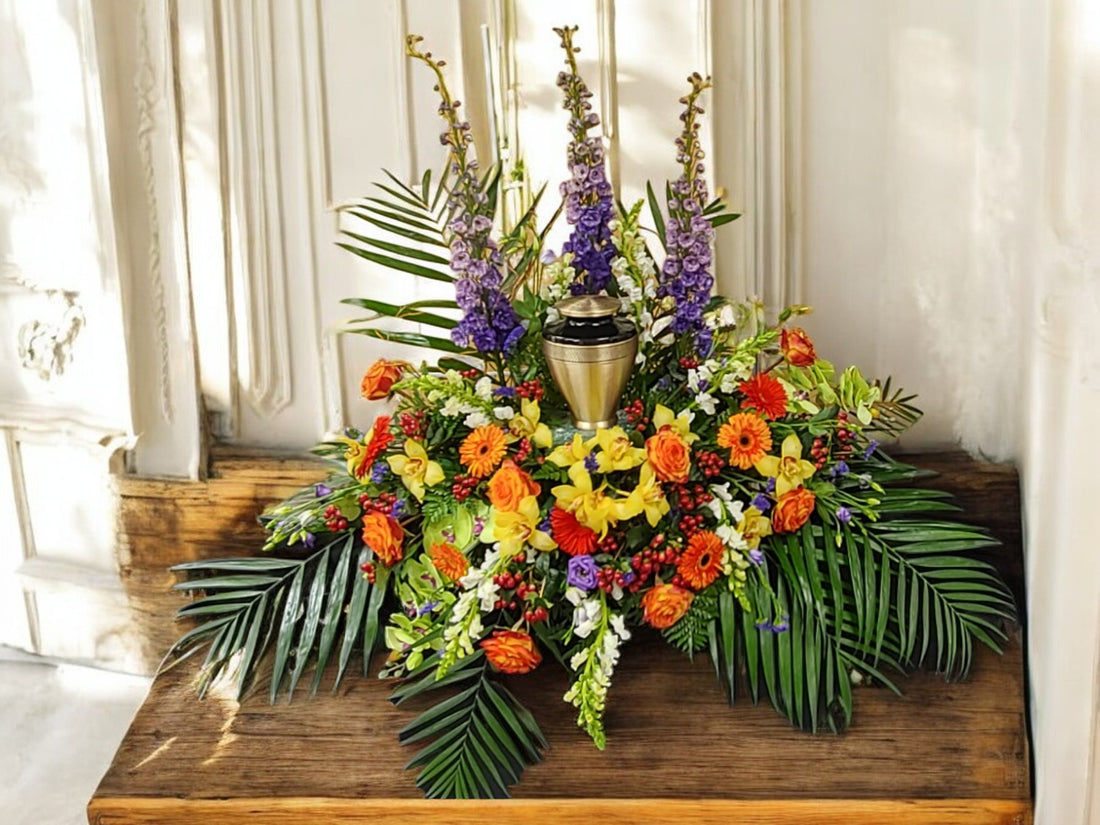 Arrangement Floral pour Urne Funéraire - Éclat de Couleurs
