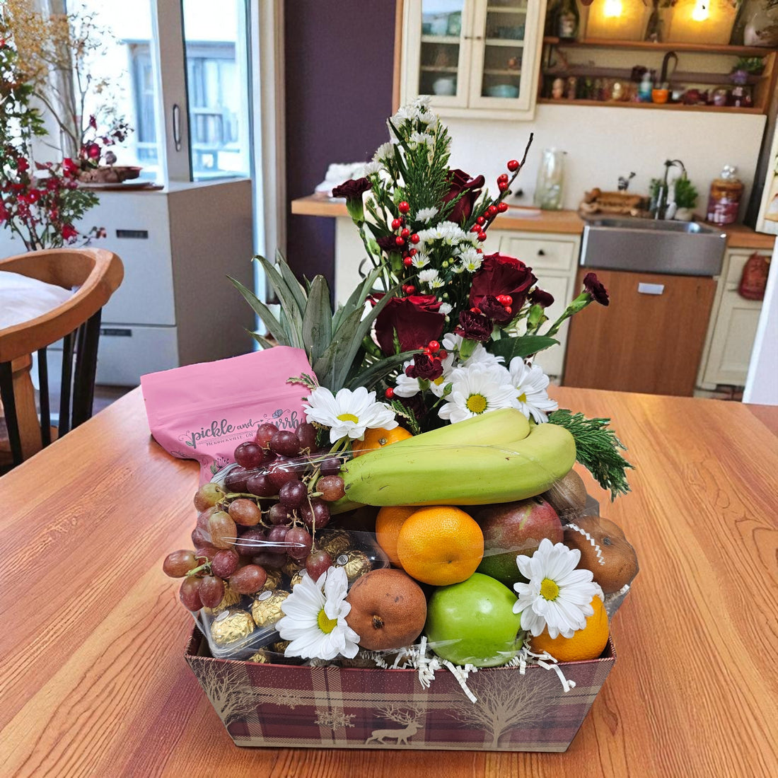 Panier de Fruits Gourmand et fleurs– Saveurs et Fleurs en Harmonie