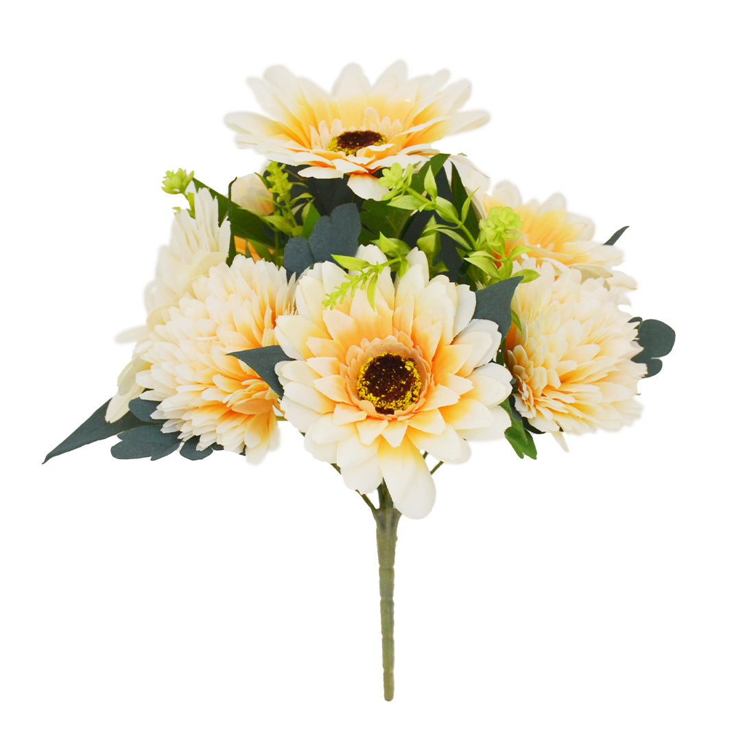 BOUQUET DE CHRYSANTHÈMES/GERBERAS, PÊCHE, 14"