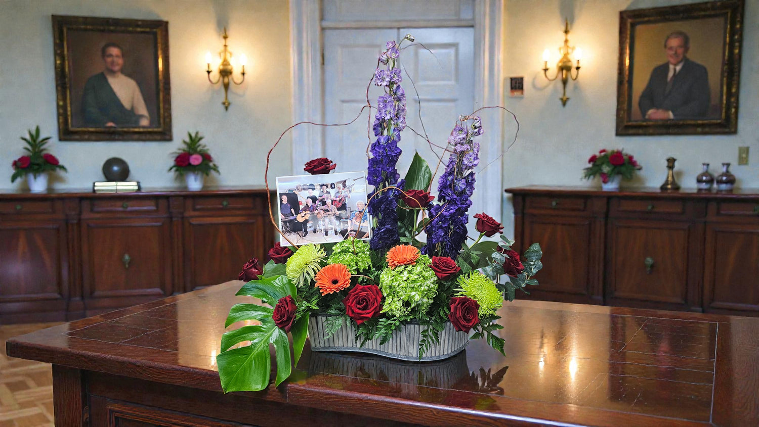 Arrangement funéraire personnalisé avec photo souvenir