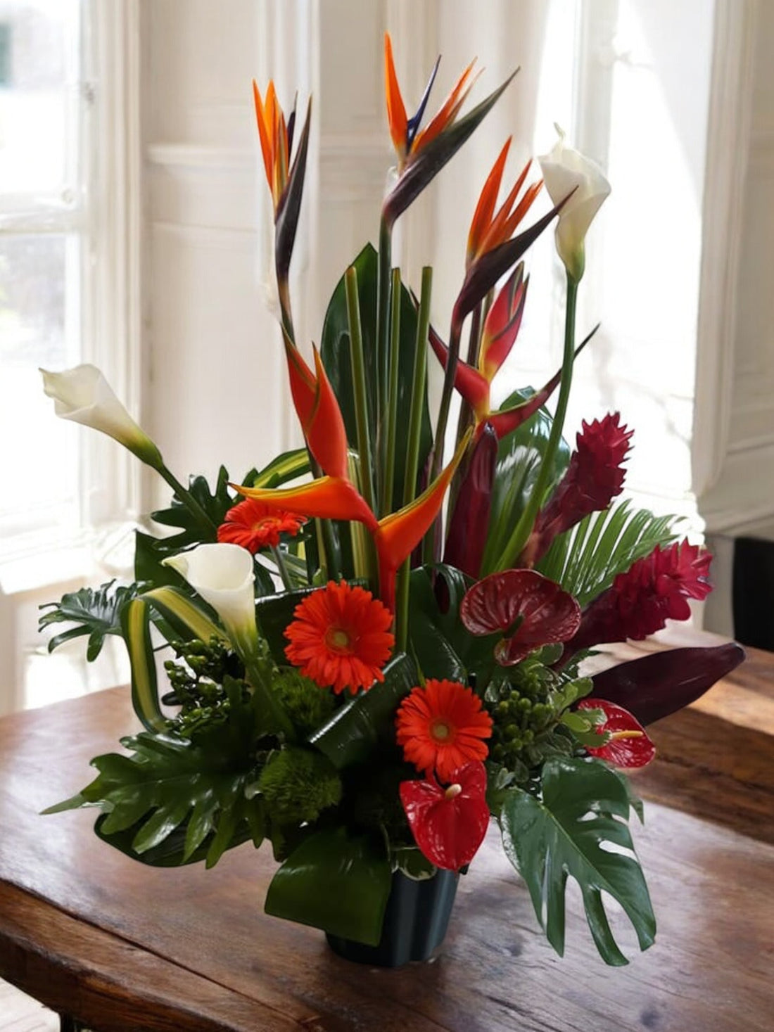 Corbeille Funéraire Tropicale - Hommage en Rouge et Orange