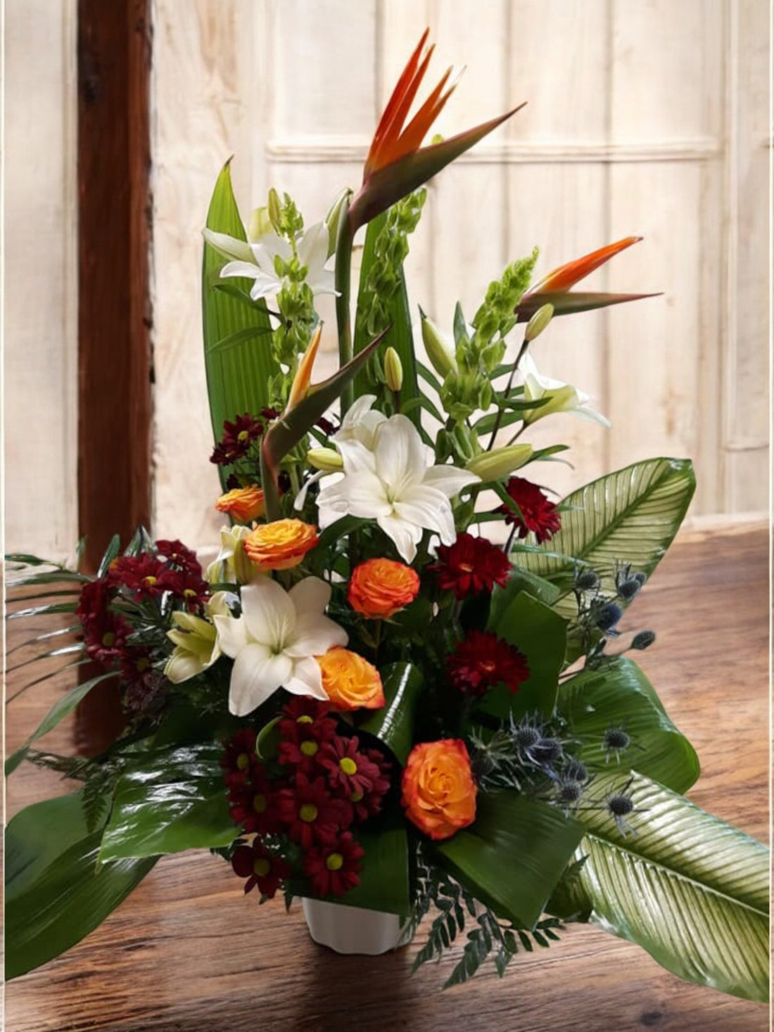 Corbeille Funéraire Élégante - Harmonie de Blanc et Orange