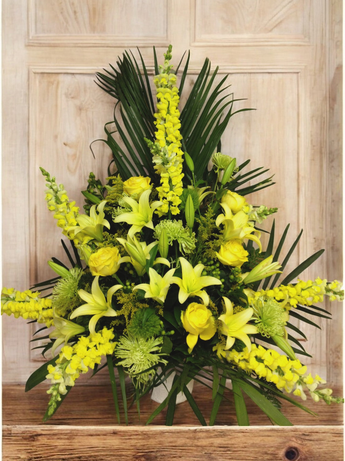 Corbeille Funéraire Éclatante - Hommage en Jaune et Vert