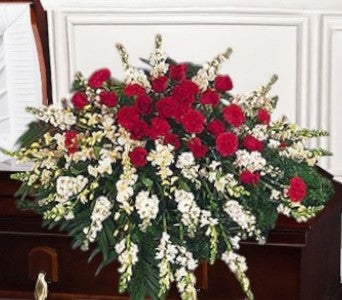 Arrangement de Cercueil - Élégance en Rouge et Blanc